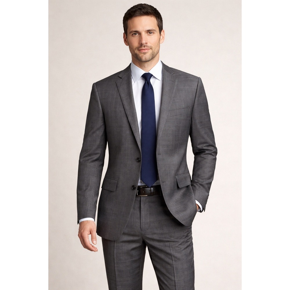 Joseph Abboud 38L Gray Wool Glen‎ Plaid Suit 34x31